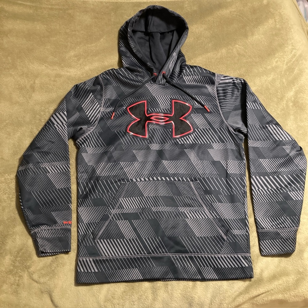 NWOT Under Armour Storm Embroidered Large Logo Hoodie Sweatshirt Gray Black M